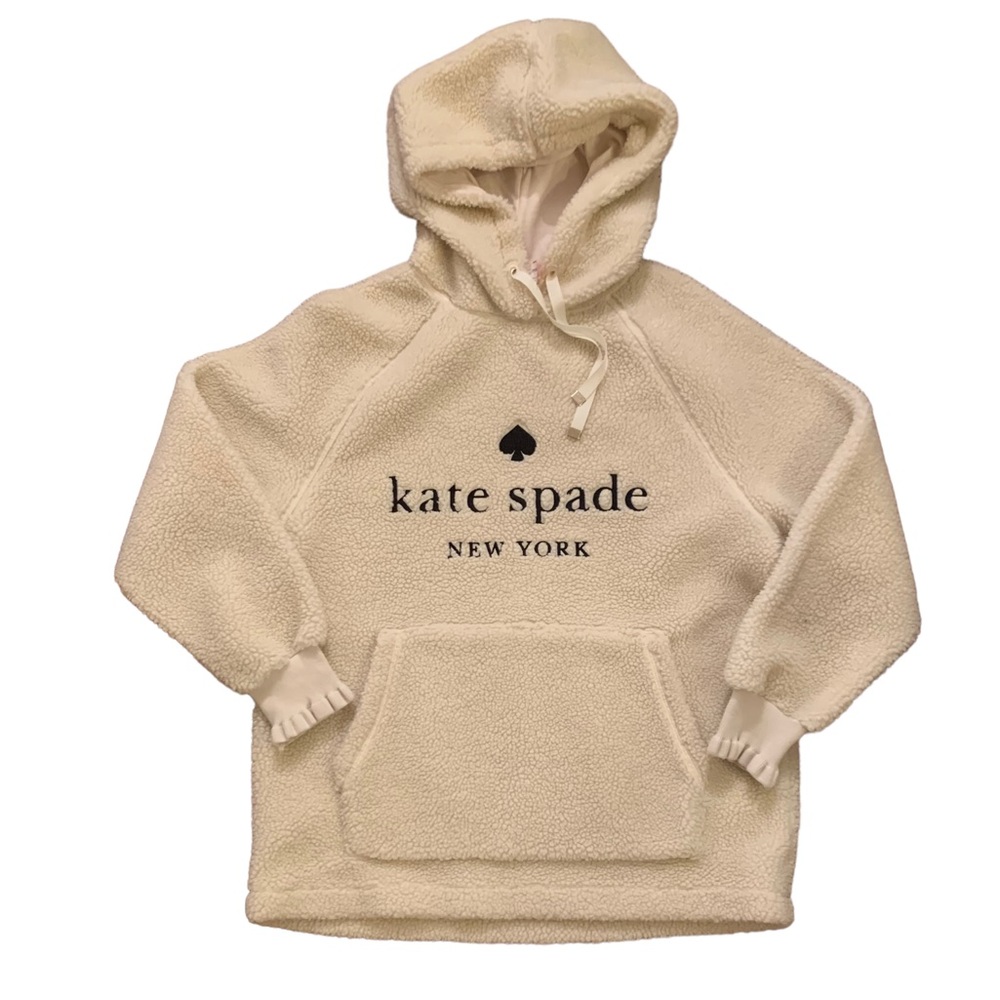 Kate Spade Sherpa/Teddy Hoodie Sweatshirt with Logo